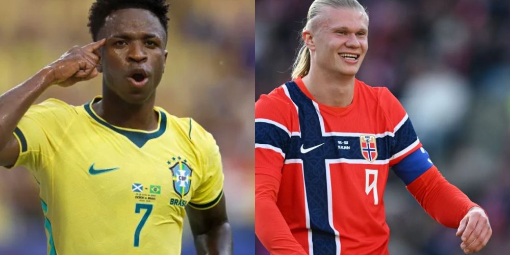 Vinícius Jr. e Erling Halland: confronto é projetado com forte equilíbrio técnico entre ambas as equipes (Foto: Reprodução)